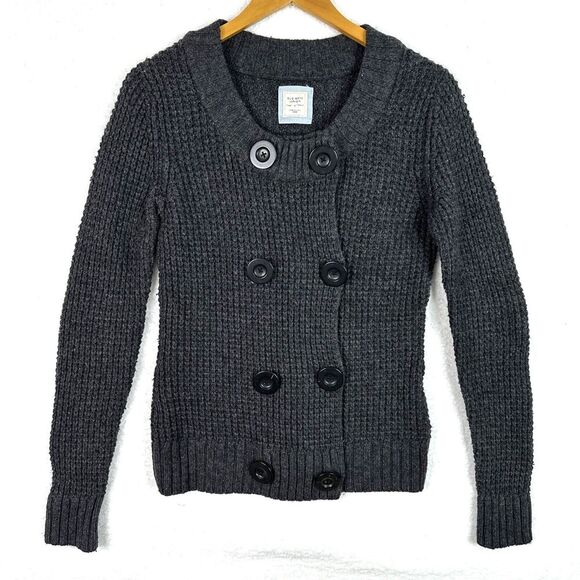 Old Navy Cardigan Sweater Wool Alpaca Blend Womens Medium Dark Gray Chunky Knit - Picture 2 of 12